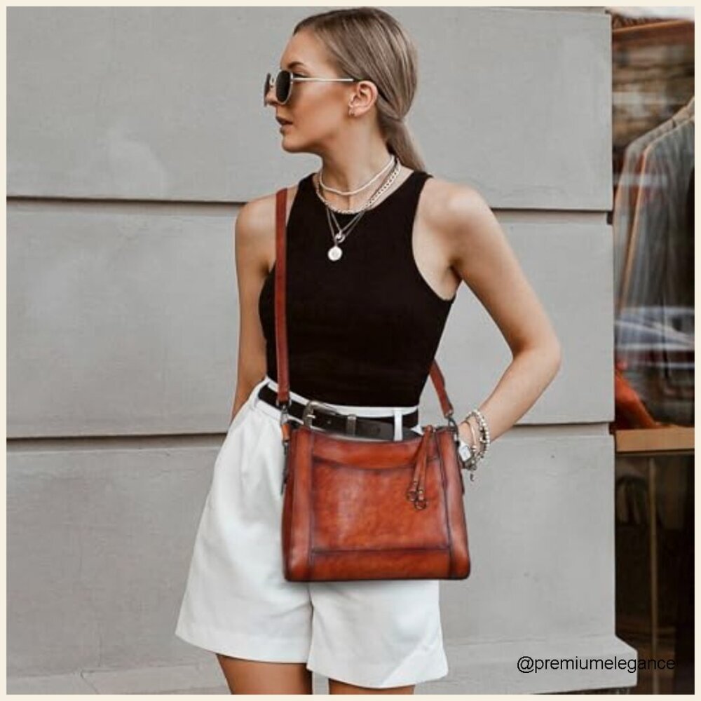 Genuine Leather Crossbody Hobo Bag with Adjustable Straps Medium Size - Picture 2 of 7